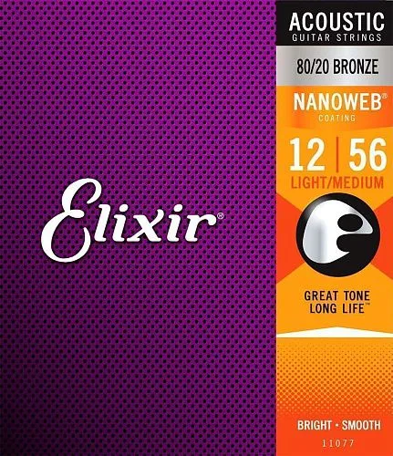 Elixir 11077 Nanoweb (12-56) Комплект струн для акустической гитары.